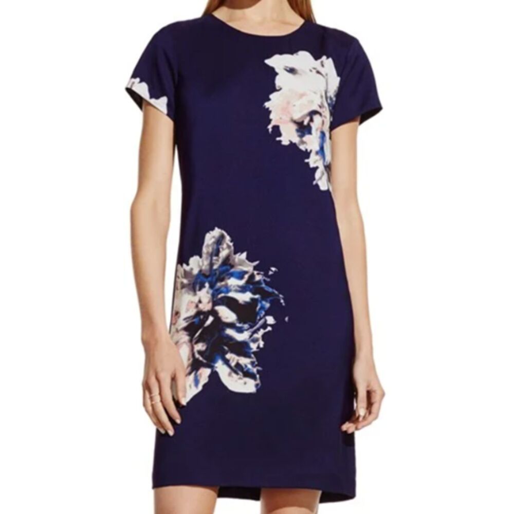 Vince Camuto Floral Shift Dress Black Graphic Print Short Sleeve Petite 6P
